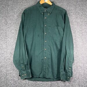 Shaver Lake Button Down Shirt Mens XL Green Good Herringbone Cotton Long Sleeve